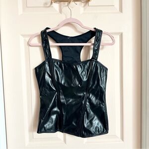 Black faux leather zip up corset top
